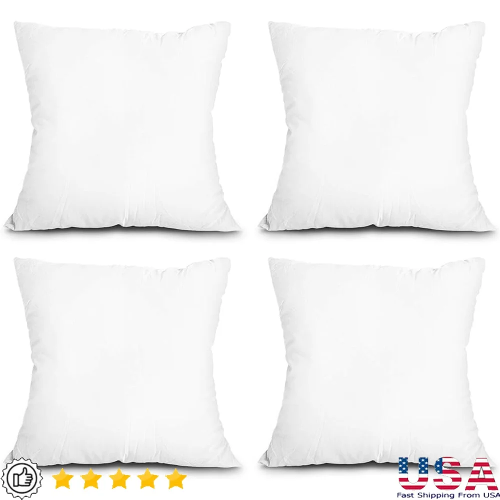 

Lightweight Down Alternative Pillow Inserts Set of 4 Comfortable Polyester Cushions Machine Washable Soft Filling Home Decor