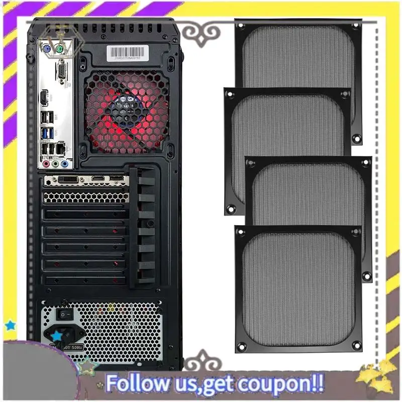 New 140Mm Desktop Computer Case Fan Dust Filter Grills Dustproof Case Cover With Screws, Aluminum Frame Mesh, 4 Pack