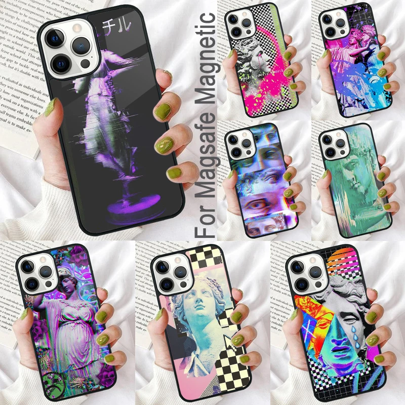 Glitch vaporwave modern art Magnetic Soft Phone Case for iPhone 16 Promax 15 Pro 13 14 Plus 11 12 Mini MagSafe Coque