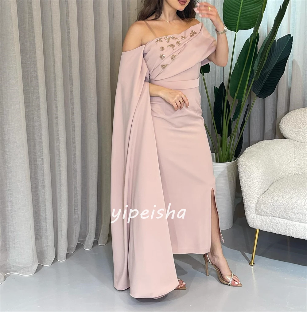 Customized Chinese Style Jersey Sequined Ruched A-line Off-the-shoulder Midi Dresses Homecoming Dresses Formal Casual Simple Ret