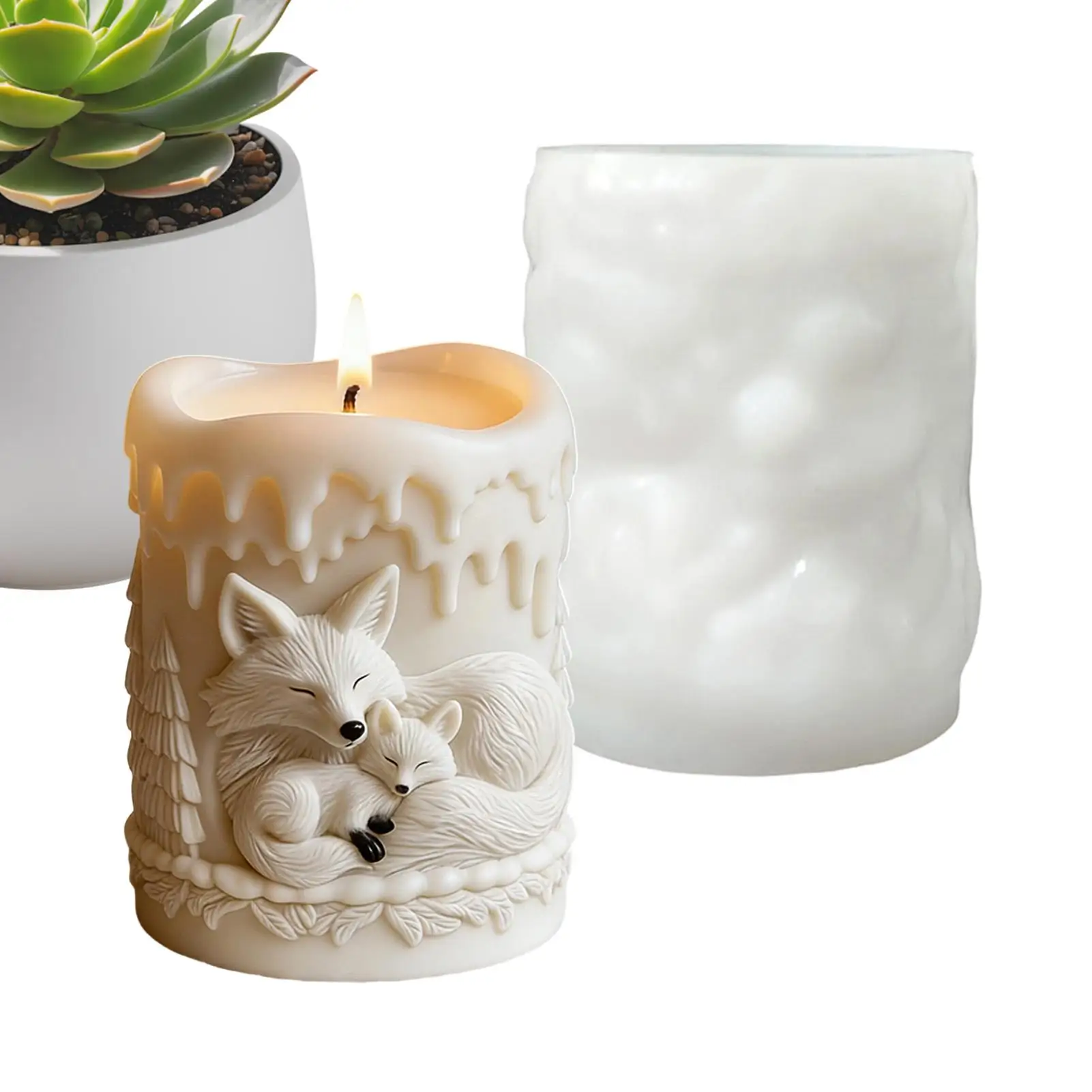 

Силиконовая форма для свечей «Лисья лесная ферма»: цилиндрическая форма для свечей с узорами спящей лисы и сосны, 3D-форма для изготовления свечей своими руками