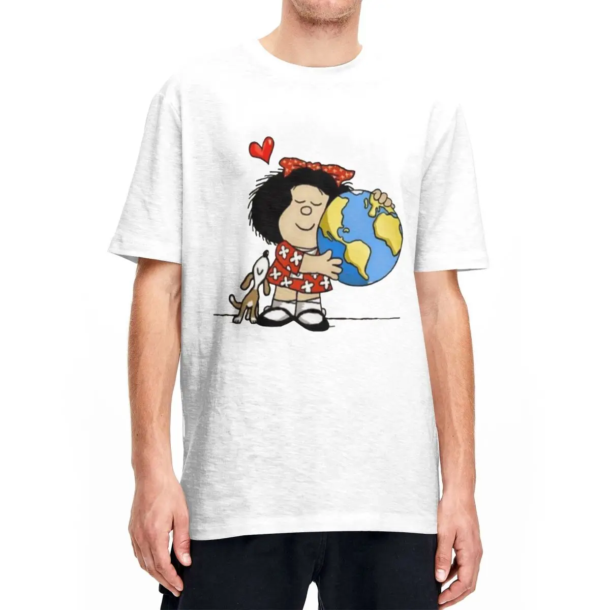 Mafalda The World And Her Puppy T Shirt for Men Women Cotton Unique T-Shirts Round Collar Tees Short Sleeve Tops Party