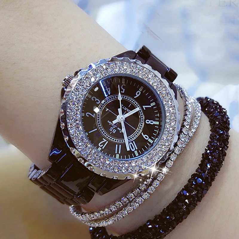 Women Watches Fashion Casual Luxury Rhinestone Quarts Black White Ceramic Watch Birthday Valentine\'s Day Gift Luxury Fashion