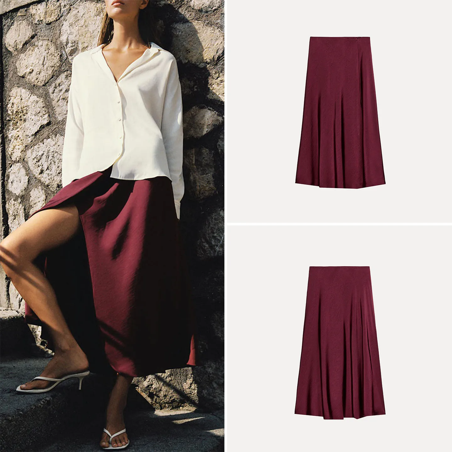 Elastic Waist Midi Skirt Women's Fashion 2026 New Autumn Collection Low Waist A-Line Standard Fit Other Material 100%