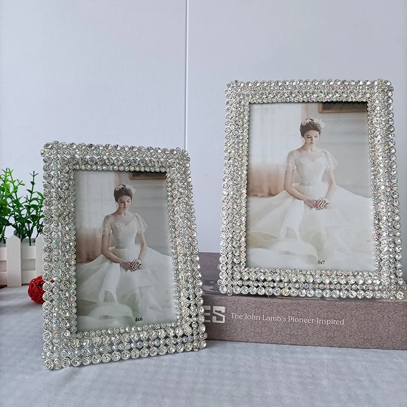 Metal Photo Frame Desktop Living Room Decoration Photo Frame Bling Rhinestone 5/6/7 Inches Pictures  Albums Photo Decor Gift