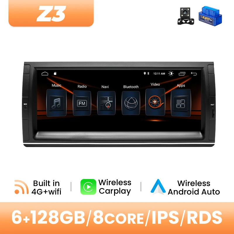 10.25Inch Touchscreen Draadloze Carplay Auto Multimedia Voor BMW E39 E53 M5 1995-2003 Android 14 Octa Core radio GPS Speler DSP