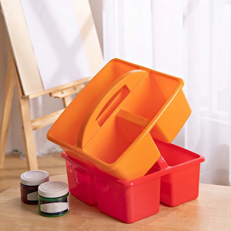 Portable Multiuse Arts Crafts Caddies 3 Compartments Storage Caddy with Carrying Handle Plastic Divided Basket Bin Box