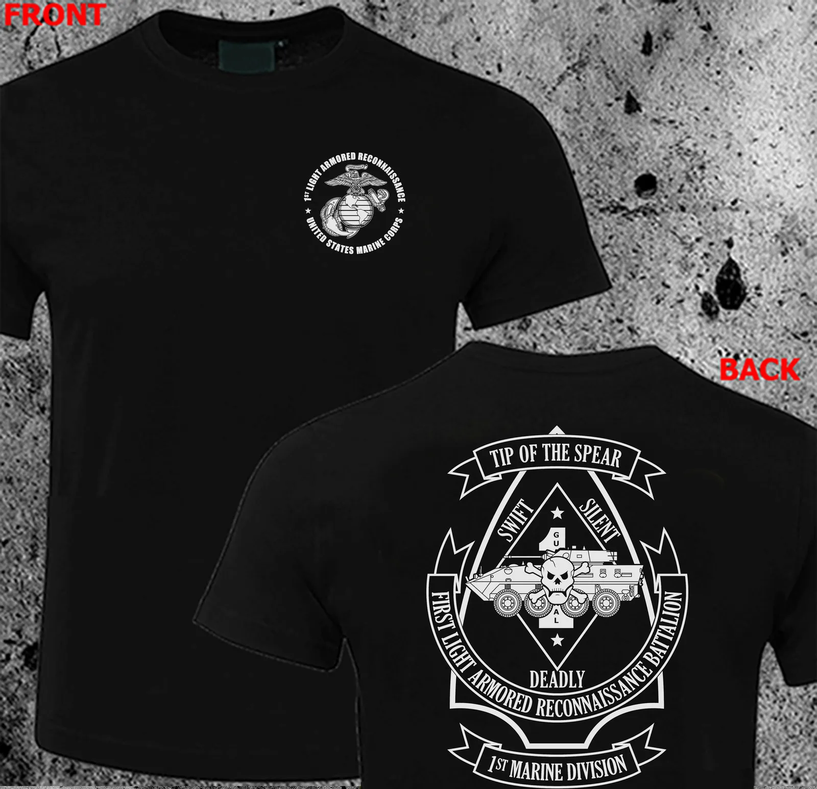 USMC 1st Marine Light Armored Battalion Military T-Shirt Short Sleeve Casual 100% Cotton Shirt