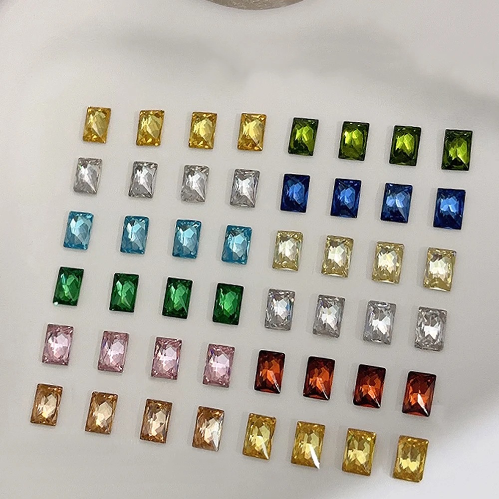 50 szt. Kwadratowe Kolorowe Cyrkonie Ozdoby do Paznokci Mini Błysk Niebieski Różowy Zielony Dekoracja Paznokci Brokat Geometryczny Kryształ Manicure Akcesoria