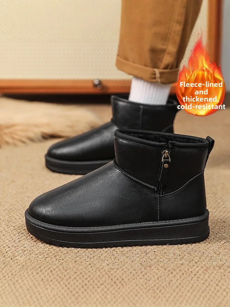 Men's Winter Thickened Fleece Lined Casual Snow Boots Outdoor Anti-slip Cold Resistant High Top Cotton Shoes for Daily Use
