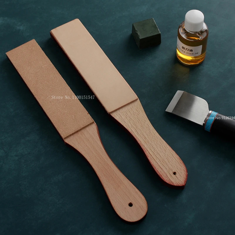 Wood Handle Leather Sanding Board Manual Razor Leather Carving Polishing Board Razor Knife Double-sided Household Sanding Tool