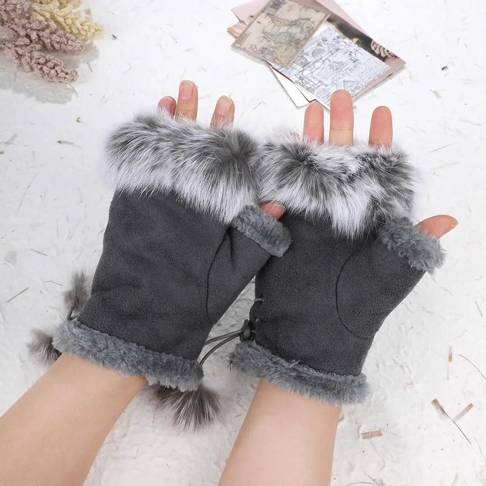 Fluffy Fur Fisherman Hat For Women Plush Fingerless Gloves Winter Plush Ear Protection Cap Windproof Panama Caps Wrist Gloves