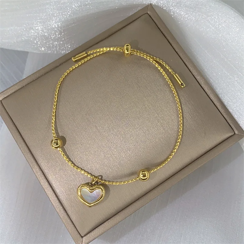 ANENJERY 316L Stainless Steel Shell Love Heart Pull Bracelet Women\'s Simple Fashion Daily Jewelry  pulseras mujer