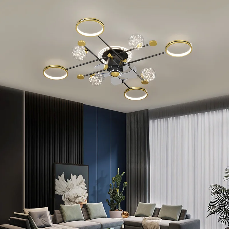 

2022 New Light Luxury LED Ceiling Fan Lamp Post-modern Nordic Living Room Creative Personality Starry Bedroom Fan Lamp