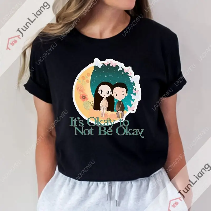 Está bien, no está bien, muñecas de animación de dibujos animados, libro de cuentos de kdrama, camiseta de cuento de hadas, ropa de gran tamaño de manga corta con cuello redondo