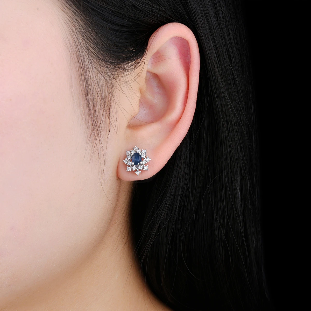 Natural Blue Sapphire S925 Sterling Silver Stud Earring 0.45 Carats Genuine Precious Gemstone Classic Fine Jewelry Design view 6