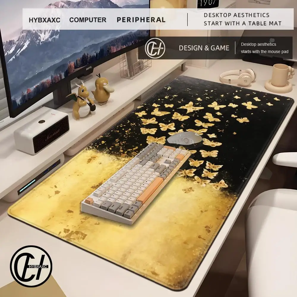 Golden Butterfly Mouse Pad Gamer XL Home Computer Mousepad XXL Desk Mats Office Non-Slip Soft Laptop Mice Pad Desktop Mouse Pad