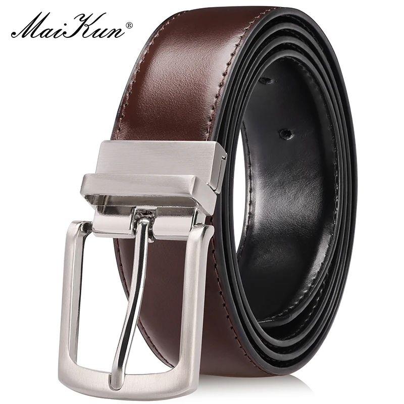 Maikun Genuine Leather Men's Belt Rotatable Pin Buckle Belt Buckle Double Sided Casual Belt For Jeans For Suits