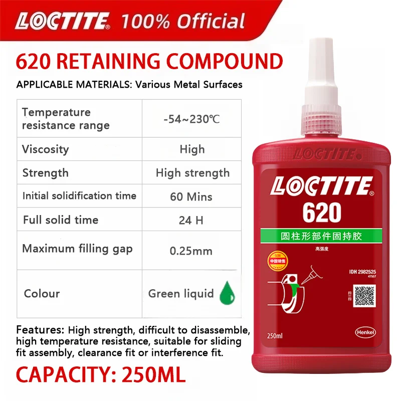 Original Loctite 620 Retaining Compound Green Anaerobic Sealant High Temperature Threadlocker 50ml/250ml