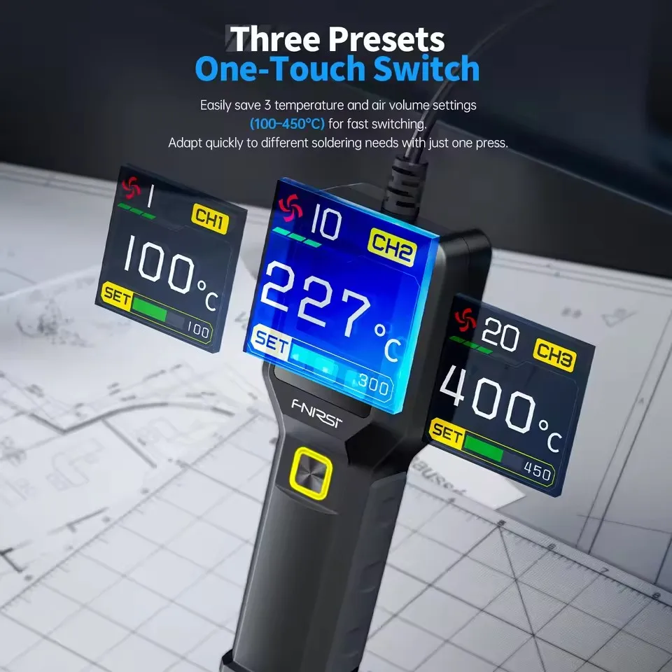 FNIRSI SAG-55 Micro Hot Air Gun 550W with Stand BGA Rework LCD Digital Hair Dryer Soldering Heat Gun for Welding Repair Tools