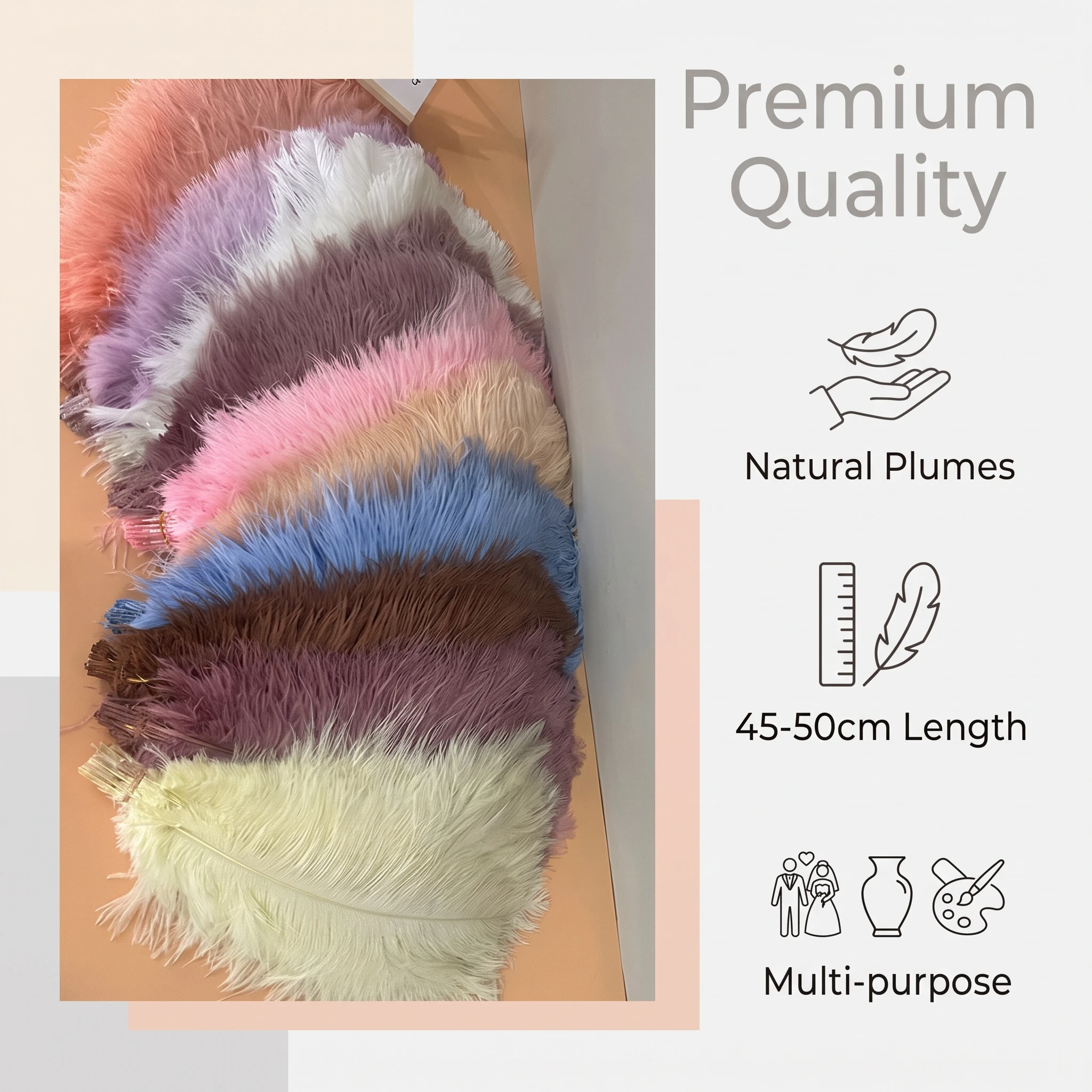 Natural Ostrich Feather 45-50cm Dyed Champagne Plumes for Clothing Decoration Stage Show Costumes DIY Craft Supplies Accessories
