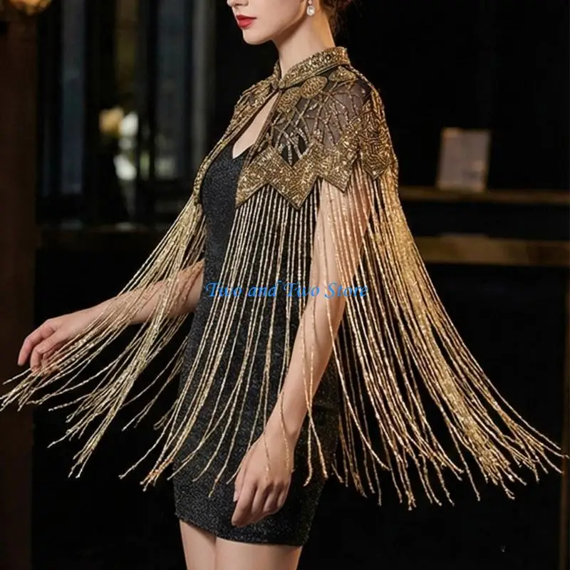 

HX6F Luxurious Handmade Shawl Long Tassels Capelet Photography Studio Essential