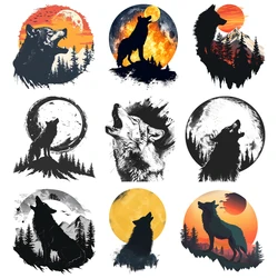 24cm Fashion Sundown Silhouette: Wolf Heat Transfer Vinyl decal for Forest Landscape DTF heat transfer ironing on clothing patch