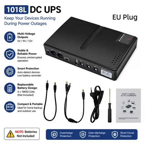 AC 85–265V 1018L DC Uninterruptible Power Supply (UPS), Built-in Adapter for Routers and Optical Modems, 5V/9V/12V/15V/24V