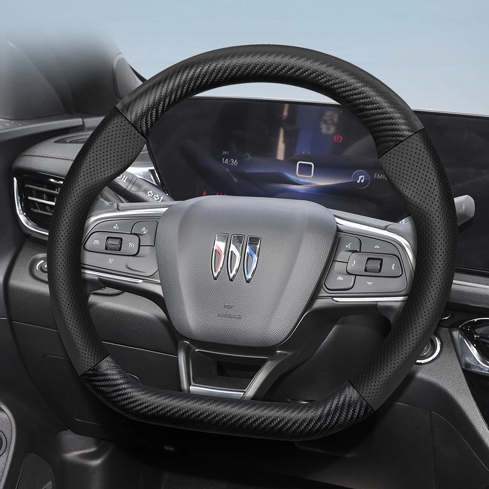 Geeignet für Buick, atmungsaktives Leder, matte Carbonfaser-Textur, Lenkradbezug, geeignet für Encore Gx Envista Envision Enclave Regal Lacrosse Verano Cascada Gl8 und andere Modelle, Schwarz, Rot,