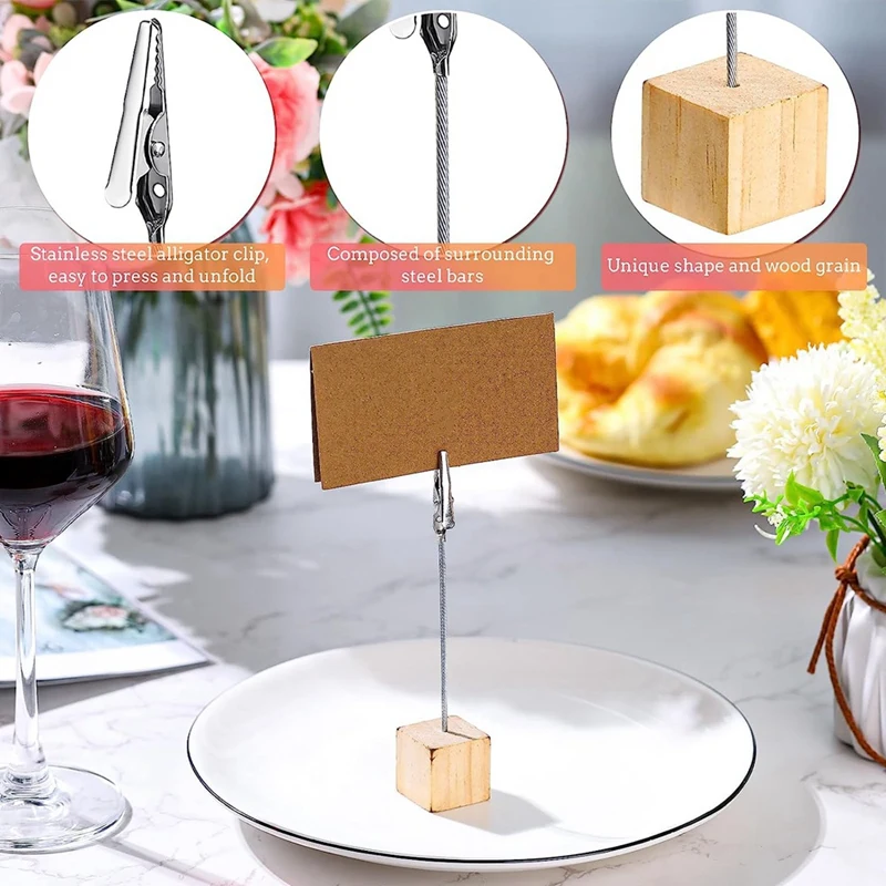 24 Pcs Place Number Holder Stand With Memo Clips And Kraft Cards Wood Picture Stands