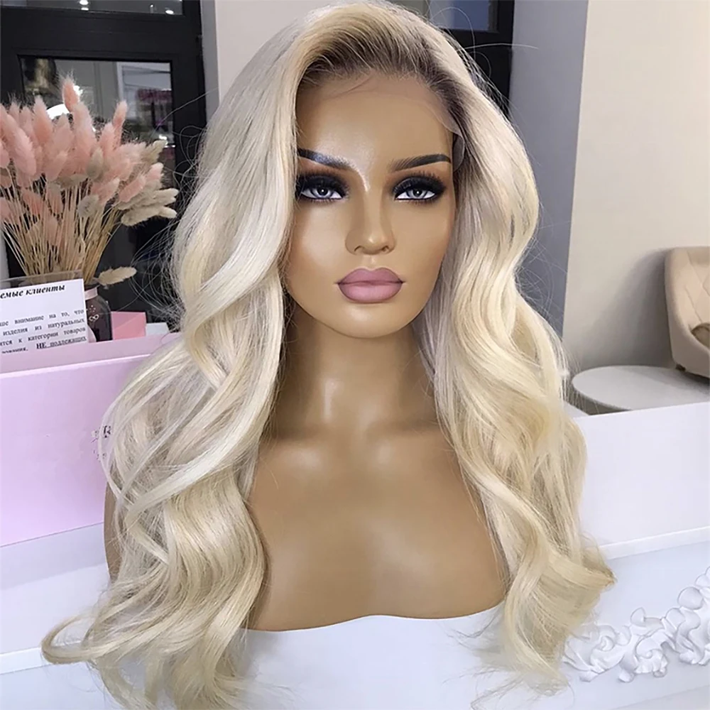 Ombre Ash Blond lace front wig human hair Dark Roots brazilian 13x6 Human Hair Wigs For Women Loose Body Wave HD Transparent 360