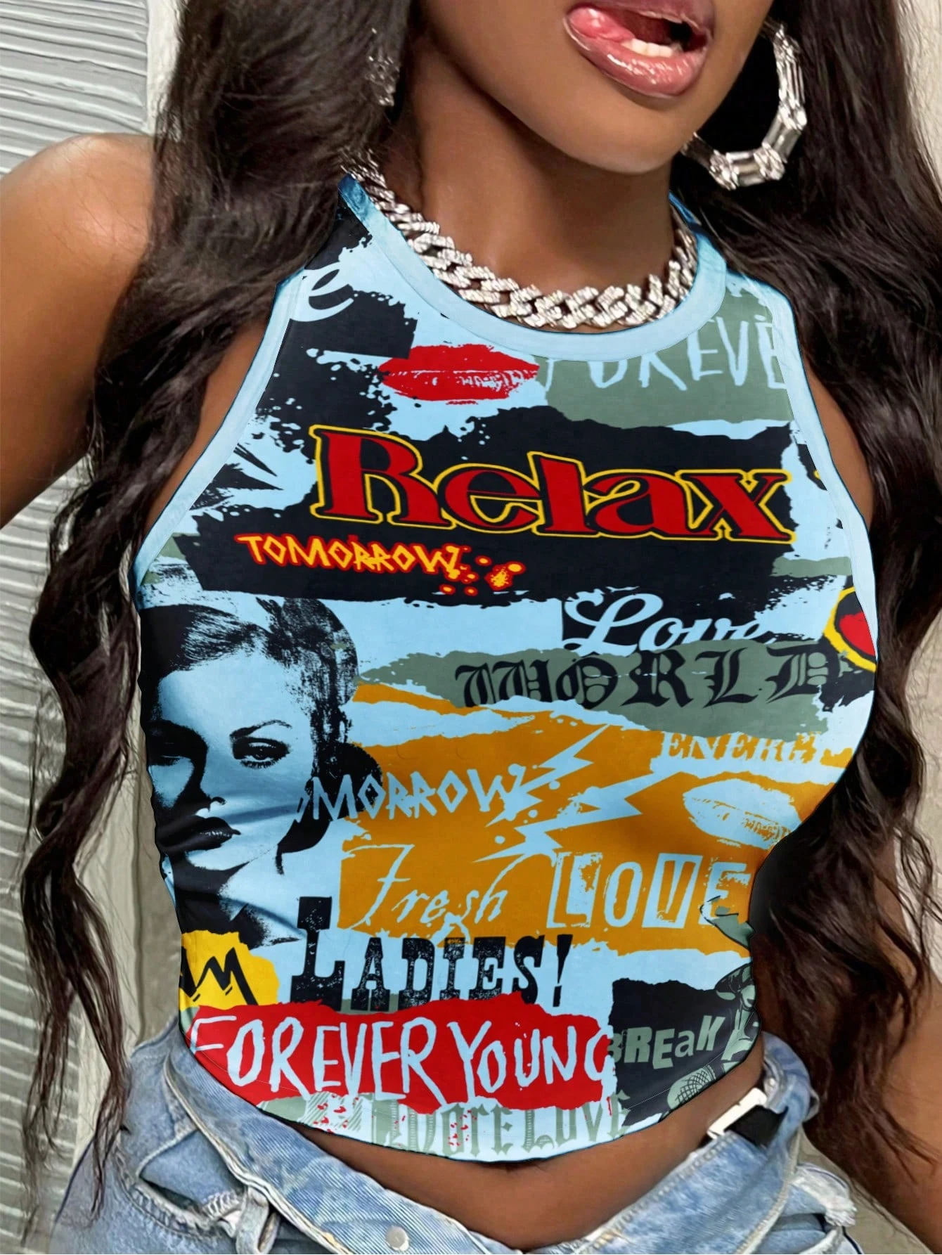 2025 Summer Casual Minimalist Vintage Poster Graphic Print Tight-Fitting O Neck Tank Top For Women Female Clothing Y2k Clothes