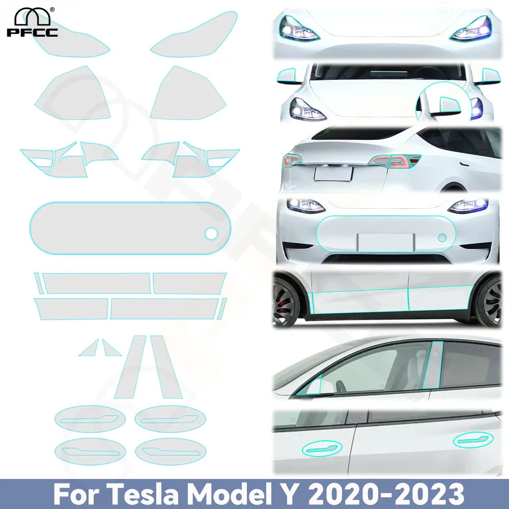 

8.5Mil Pre-cut For Tesla Model Y 2020-2024 Headlight Rearview B Pillars Door Handle TPU Paint Protection Film PPF Anti-Scratch