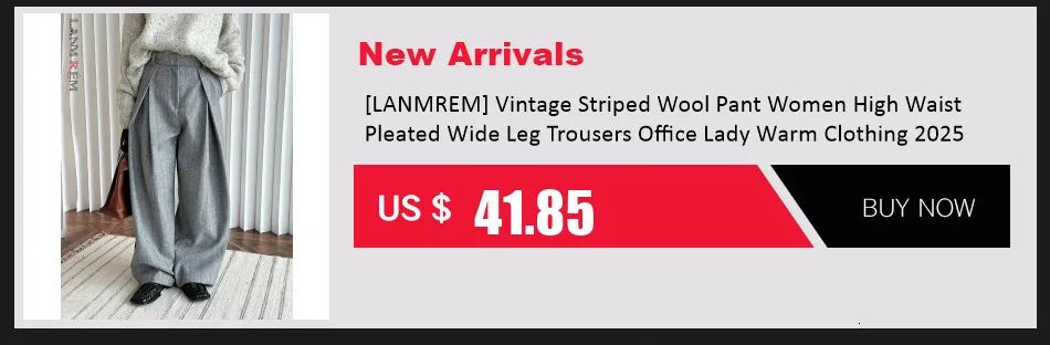 [LANMREM] 2026 Winter New Thick Warm Pants For Women High Waist Pleated Wide Leg Trousers Office Lady Clothes Minimalism 26C967