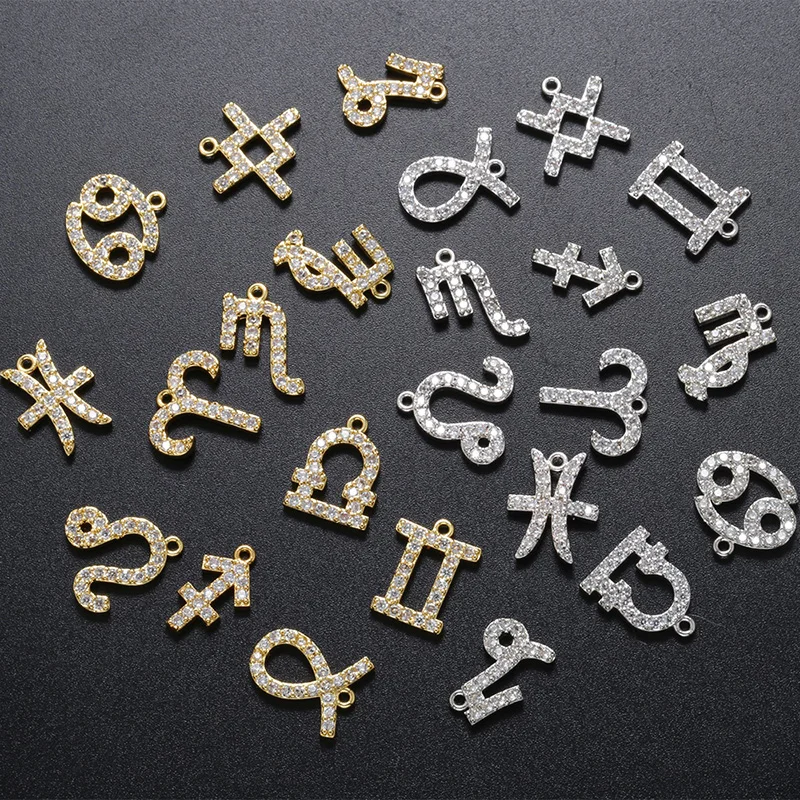 Large Size 12 Constellations Charms Taurus Leo CZ for Women DIY Earring Jewelry Accessories Supplies 14x15mm 1.0mm Hole:VD751