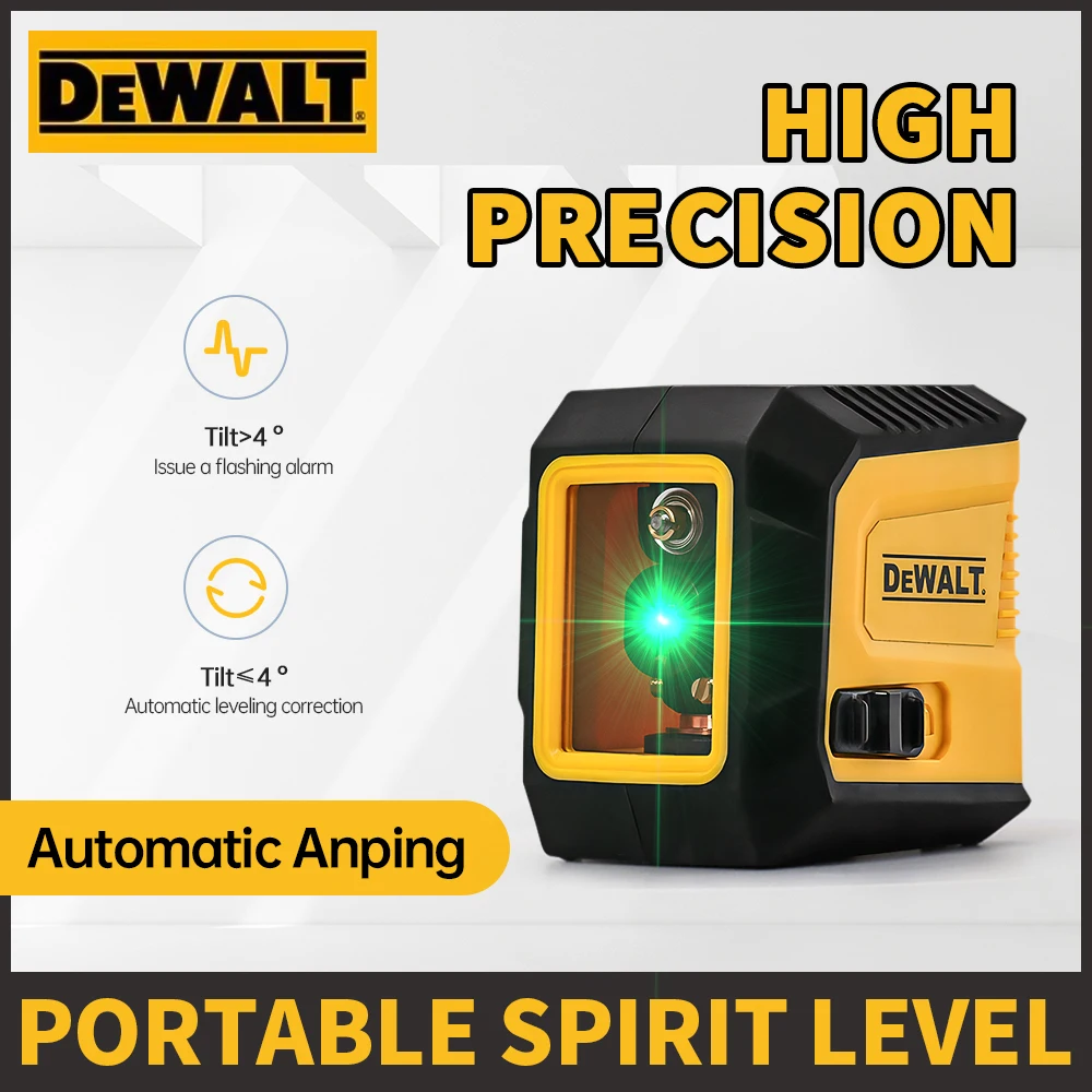 DEWALT Mini Laser Level 2-Line Horizontal Vertical Cross Level Green Light High-Precision Laser Self-Leveling Portable Tool