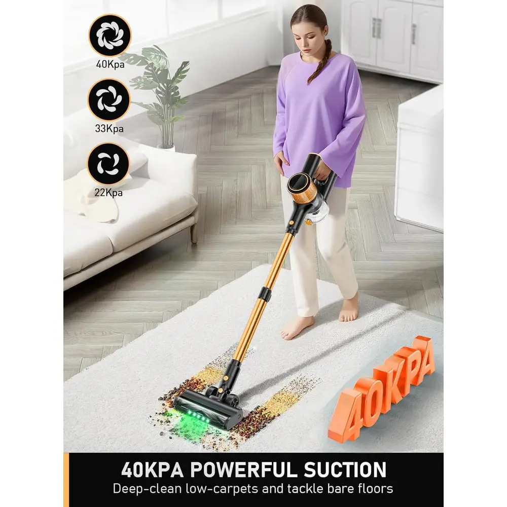 Aspiradora inalámbrica multifuncional, pantalla LED, 3 modos, batería de 45 minutos, liviana para el hogar, pelo de mascotas, alfombras (naranja)