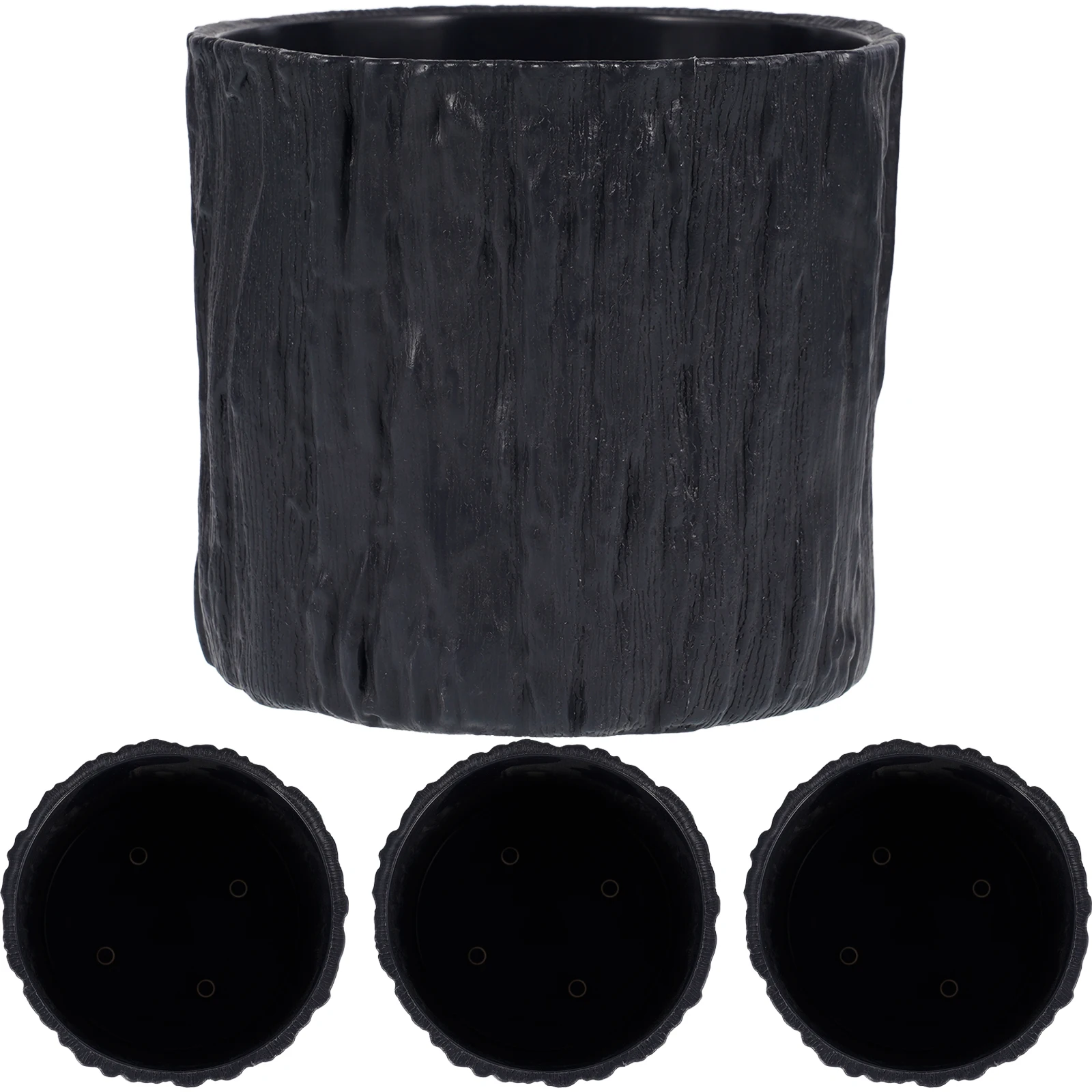 

4pcs Bark Succulent Flower Pots Plastic Planters Indoor Stump Design Storage Buckets For Home Balcony