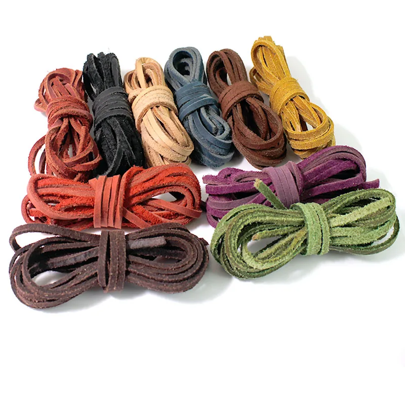 2M Genuine Cow Leather Cord Rope 3x2mm Flat Leather Strap String for DIY Bracelet Necklace Pendant Jewelry Making Accessories