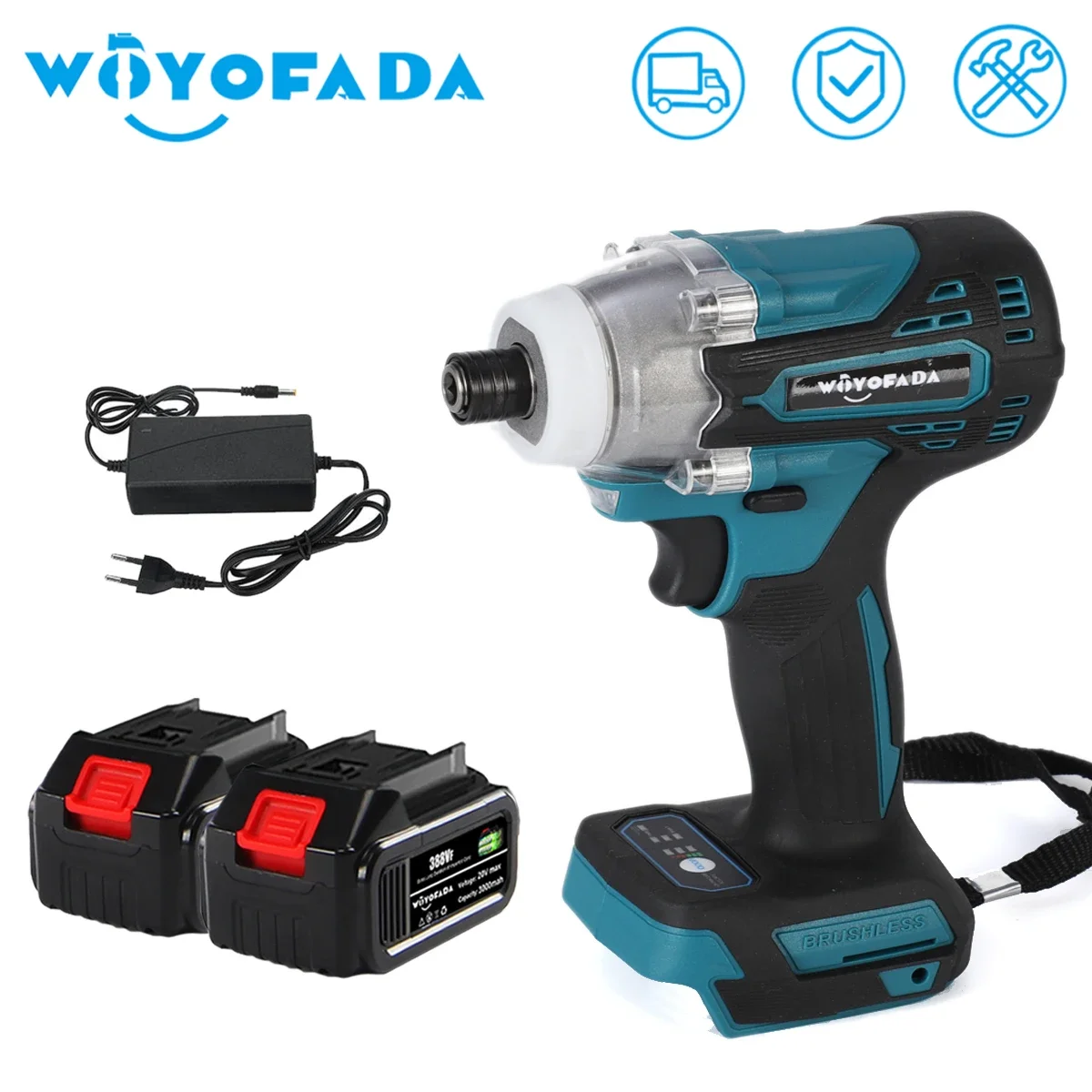 WOYOFADA Cordless Brushless Electric Screwdriver 1/4 inch Impact Wrench Power Tools Drill Driver Light For Makita 18V Battery