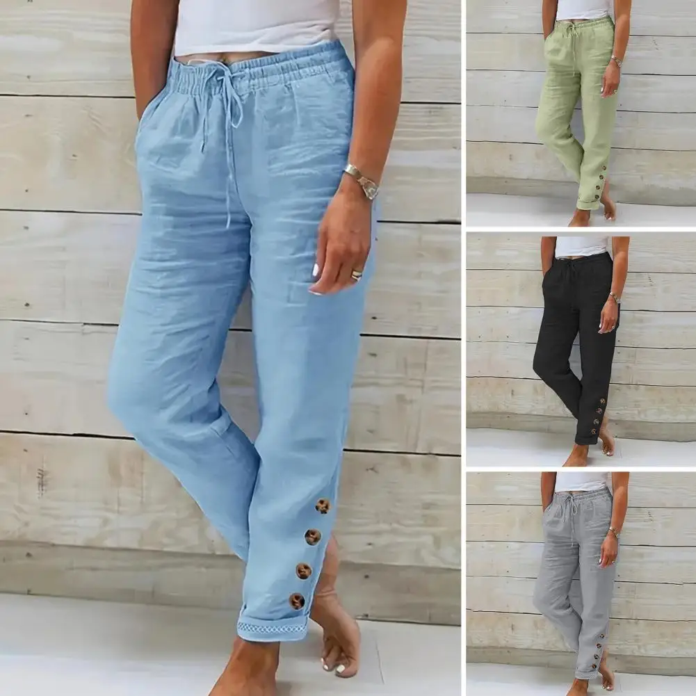 

Straight Sports Pants Casual Trousers Elastic Waist Women's Harem Pants Adjustable Drawstring Pockets Stylish Cuffs Comfy