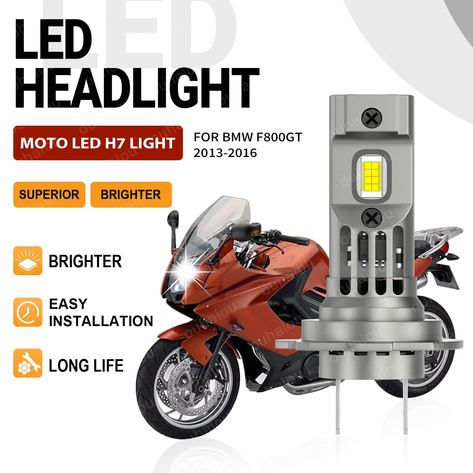 

For BMW F800GT 2013 2014 2015 2016 1pcs Motorcycle High Bright White 15000lm H7 LED Headlight Bulbs All In One Design Fanless ﻿