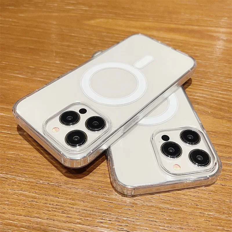 Transparent Magnetic For Magsafe Wireless Charge Phone Case For iPhone 15 14 13 12 Mini 11 Pro Max 7 8 Plus X XR XS SE 2 3 Cover