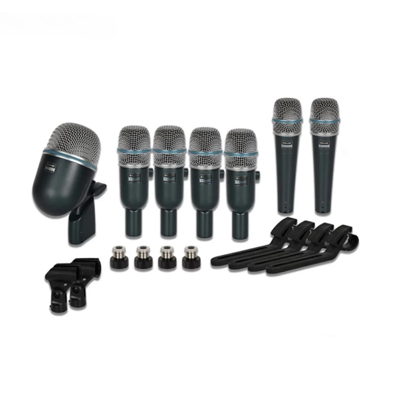 

Metal Condenser & Dynamic Drum Kit Microphone Wired Microphone Musical Instrument with Aluminum Case
