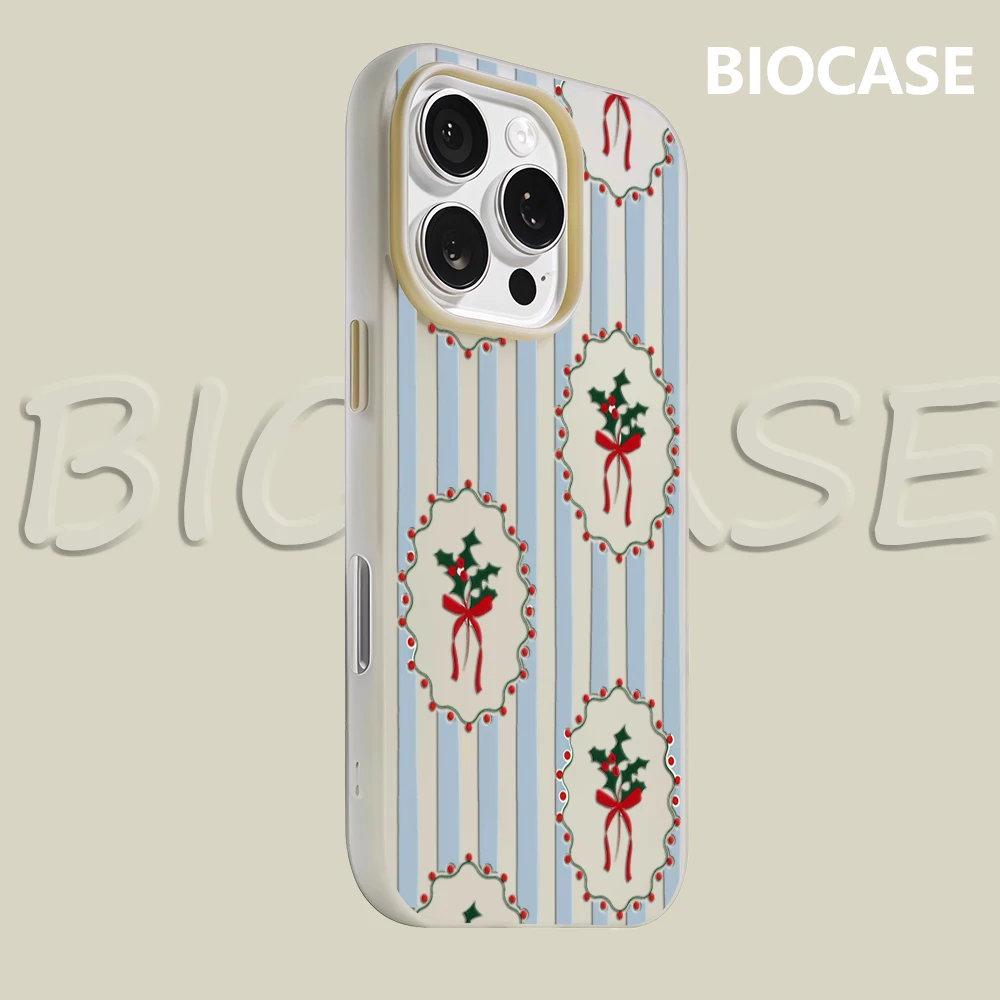 Blau-weiß gestreifte Weihnachts-Handyhülle für iPhone 17 Must-Haves für iPhone 16 Pro Max 15 14 13 12 Plus, doppellagige Candy-Abdeckung