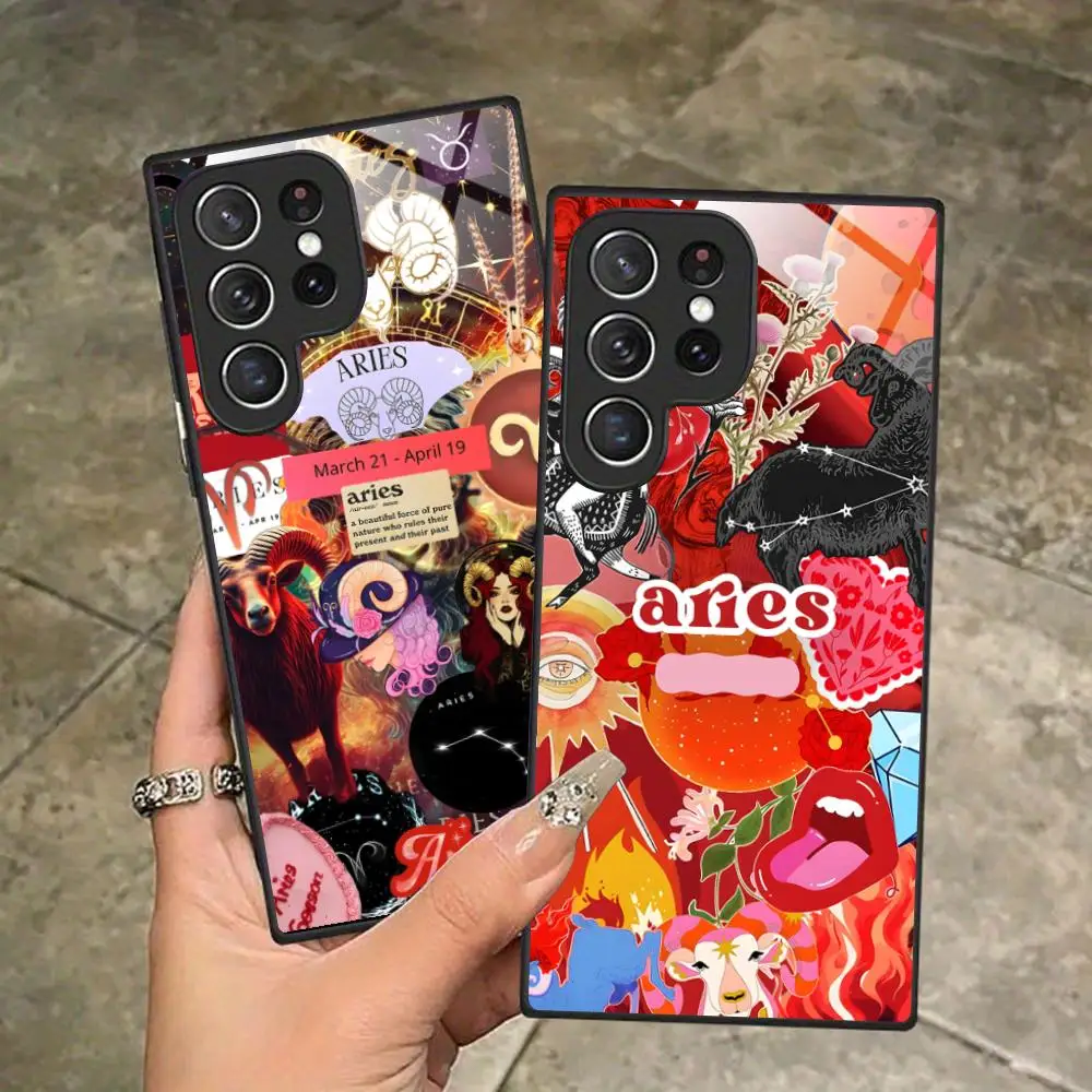 Zodiac Sign Aries Phone Case for Samsung Galaxy A56 55 54 53 52 51 36 35 34 23 16 15 5G Glass Protective Cover