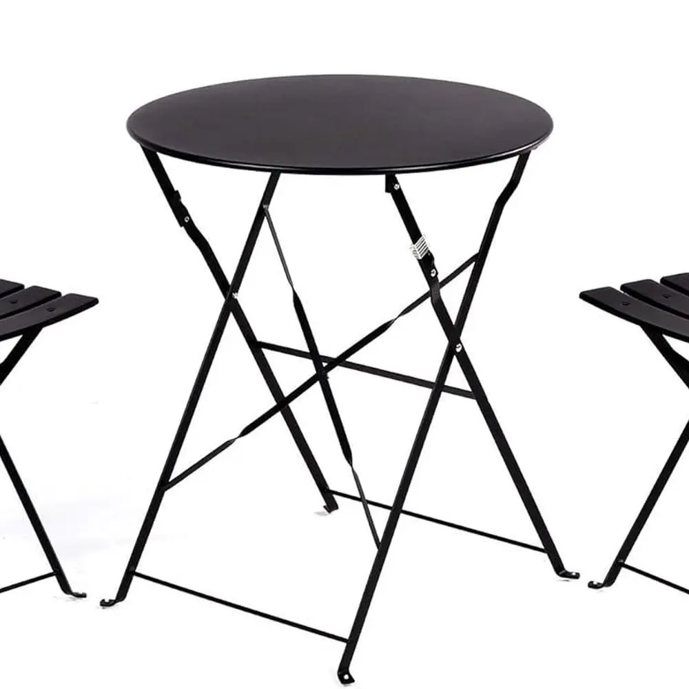Set da bistrot da patio pieghevole nero da 3 pezzi con tavolo e sedie per uso esterno