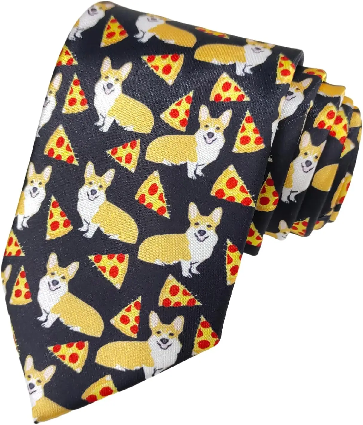 Corgi Pizza Pattern Men Novelty Neckties Dog Seamless Pattern Fashion Neck Tie Print One Size