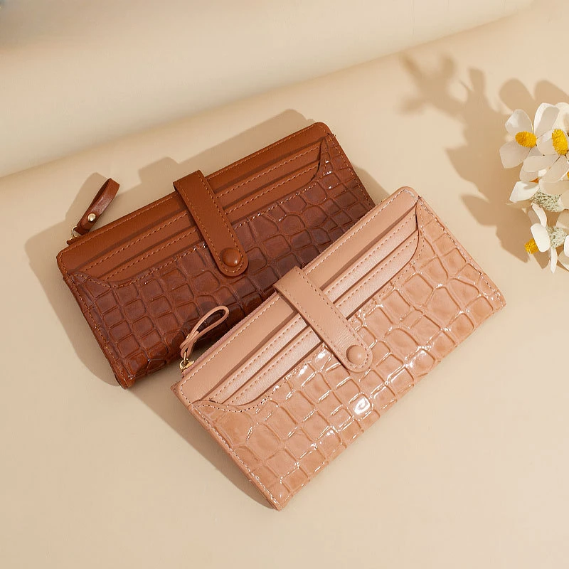 

Fashion Women Wallet Soft PU Leather Long Money Bag Zipper Coin Purse Card Holder Brand Solid Color Alligator Thin Clutch Wallet