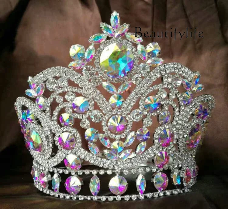 Color diamonds exaggerated luxury beauty pageant awards crown headgear model design sense shooting crown